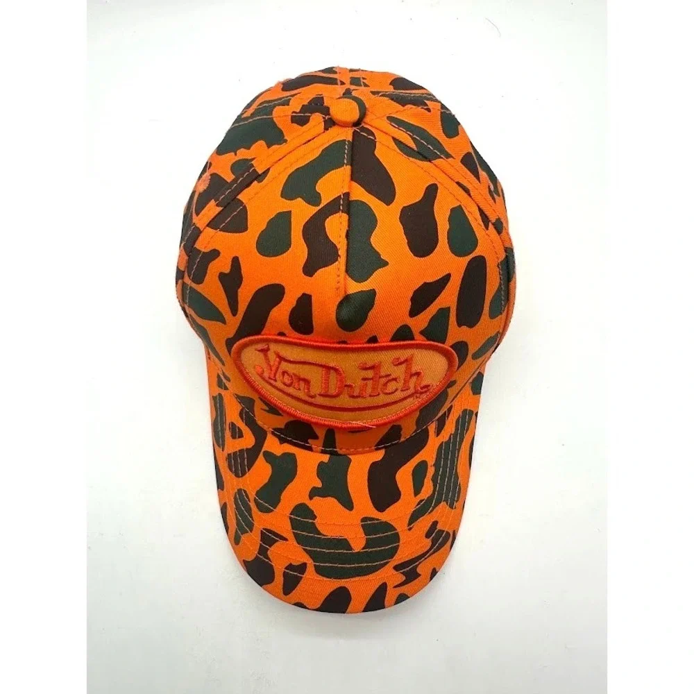 Von Dutch Logo Trucker Hat Orange Camo Mesh SnapBack Adjustable Unisex